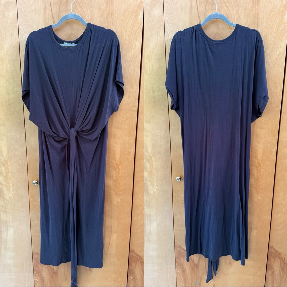 NWT Zara Charcoal Gray Cotton‎ Jersey Dolman Sleeve Front Tie Dress